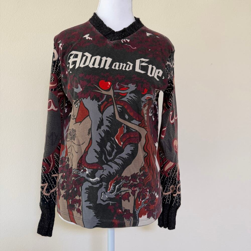 Vintage Y2K Custo Barcelona Adam Eve Graphic Long Sleeve Top S Grunge Mohair